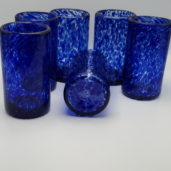 Unique Handblown Glass Water Tumblers Drinkware (Set of 6), "Marine" - Picture 3 of 7